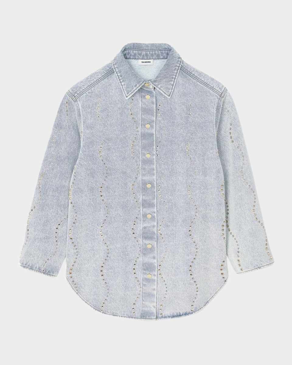 Wave Embellished Denim Shirt